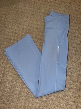 Athleta Light Blue High-Rise Leggings with Side Zip Pocket
